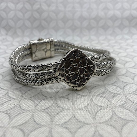 Men's 3 strand pebble scale bracelet 925 silver - Picture 1 of 13
